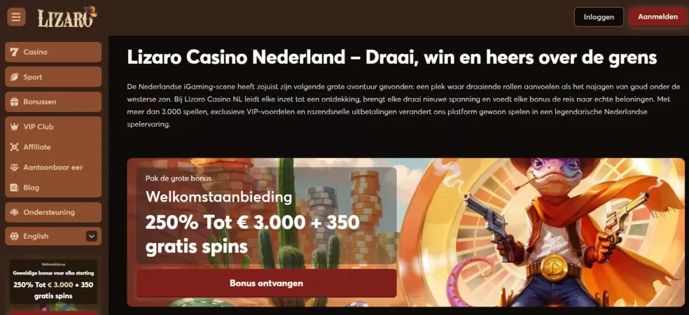 Lizaro Casino – Claim 350% tot €16.000 + 350 Gratis Spins welkomstbonus